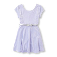 Girls Cap Sleeve Bow Belt Skater Dress