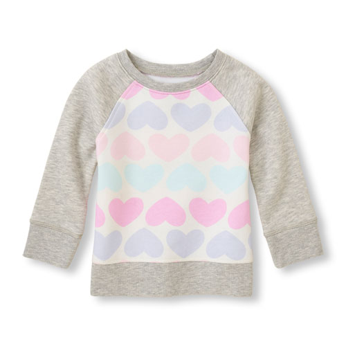 Toddler Girls Long Sleeve Heart Fleece Raglan Top