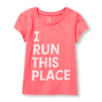 Toddler Girls Short Sleeve Glitter 'I Run This Place' Graphic Tee