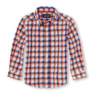 Toddler Boys Long Sleeve Plaid Poplin Button-Down Shirt