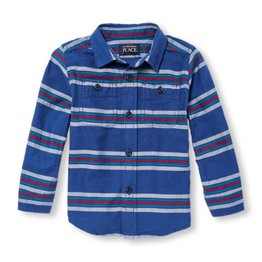 Toddler Boys Long Sleeve Striped Twill Button-Down Shirt