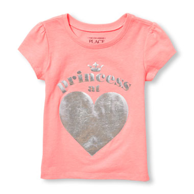 Toddler Girls Short Sleeve Neon 'Princess At Heart' Graphic Tee