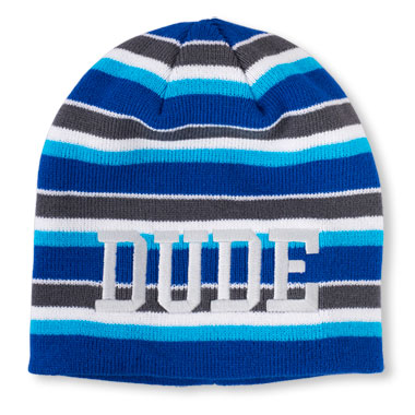 Boys Glow-In-The-Dark Striped Embroidered 'Dude' Beanie