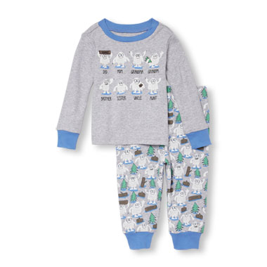 Baby And Toddler Boys Long Sleeve Yeti Family Top And Print Pants PJ Set