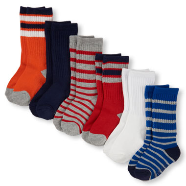 Toddler Boys Striped And Solid Crew Socks 6-Pack