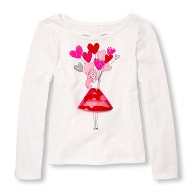 Girls Long Sleeve Embellished Heart Back Cut-Out Top