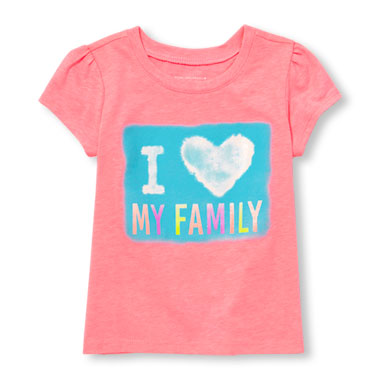 Toddler Girls Short Sleeve Glitter 'I (Heart) My Family' Cloud Graphic Tee
