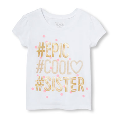 Toddler Girls Short Sleeve 'Epic Cool Sister' Polka Dot Graphic Tee