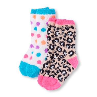 Girls Leopard Print And Polka Dot Cozy Socks 2-Pack