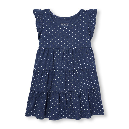 Toddler Girls Short Ruffle Sleeve Printed Tiered Knit Dress