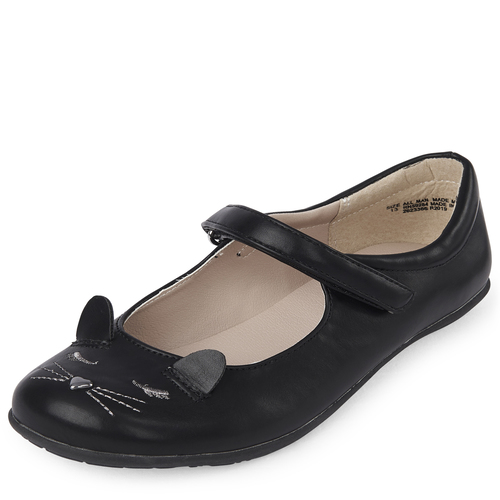 

Girls Uniform Embroidered Cat Shoes - Black - The Children's Place