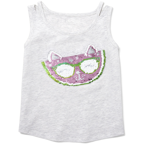 

Girls Flip Sequin Cut Out Tank Top - Gray - The Children's Place