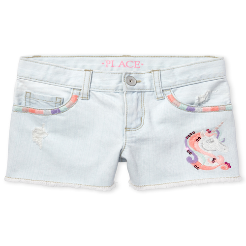 

s Unicorn Distressed Denim Shortie Shorts - The Children's Place