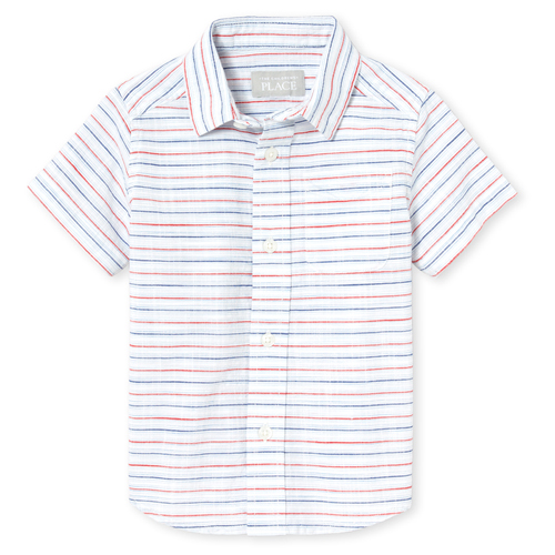 

s Baby And Toddler Boys Short Sleeve Striped Chambray Button Down Shirt - White - The Children's Place