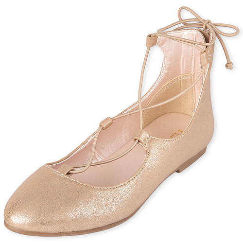 

Girls Metallic Lace Up Ballet Flats - The Children's Place