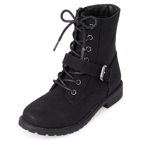 

Girls Ankle Strap Lace Up Boots - Black - The Children's Place