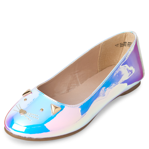 

Girls Holographic Cat Ballet Flats - Metallic - The Children's Place