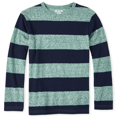 

Boys Boys Long Sleeve Striped Snow Jersey Top - Green - The Children's Place