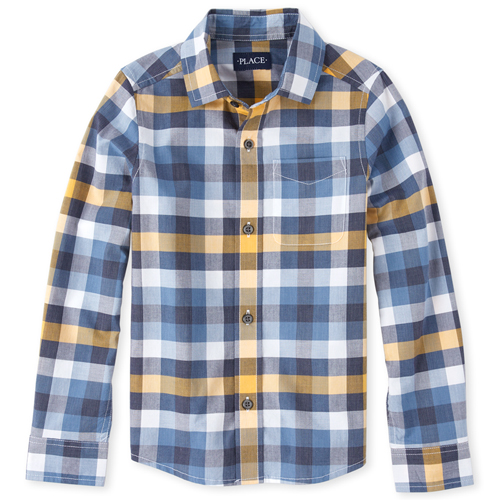 

Boys Boys Plaid Poplin Button Down Shirt - Yellow - The Children's Place