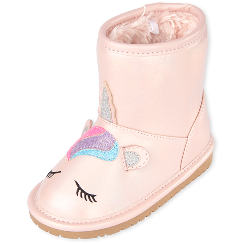 

s Toddler Iridescent Unicorn Faux Fur Boots - Pink - The Children's Place