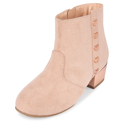 

Girls Heart Studded Booties - Pink - The Children's Place