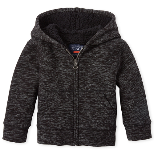 

s Baby And Toddler Boys Marled Sherpa Fleece Zip Up Hoodie - Black - The Children's Place