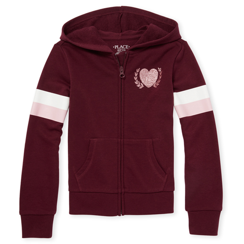 

Girls Active Glitter Graphic French Terry Zip Up Hoodie - Red - The Children's Place