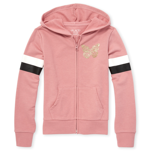 

Girls Active Glitter Graphic French Terry Zip Up Hoodie - Pink - The Children's Place