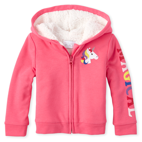 

s Toddler Rainbow Sherpa Fleece Zip Up Hoodie - Pink - The Children's Place