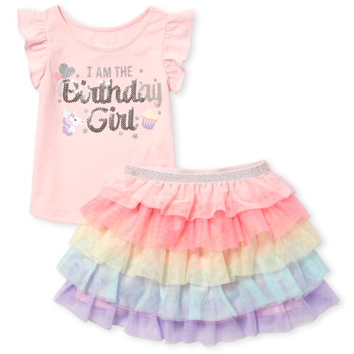 

s Baby And Toddler Birthday Unicorn Top And Rainbow Tutu Skirt Set - Pink - The Children's Place