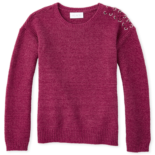 

Girls Long Sleeve Lace Up Sweater - Pink - The Children's Place