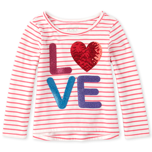 

s Baby And Toddler Sequin Striped Top - Pink - The Children's Place