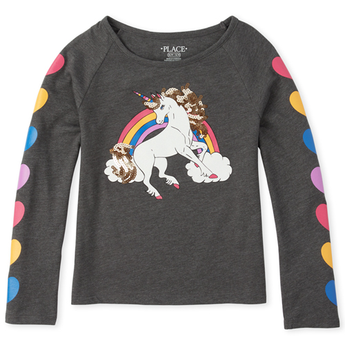 

Girls Sequin Rainbow Top - Gray - The Children's Place