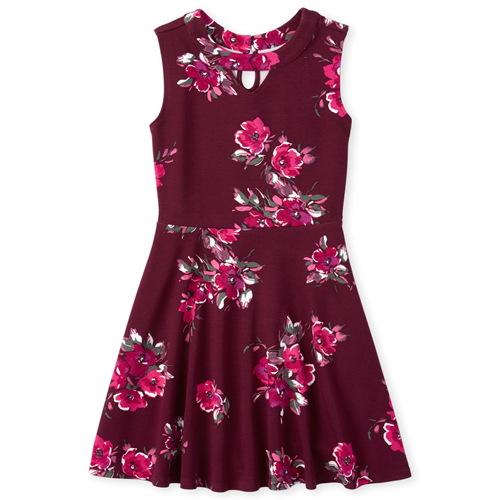 

Girls Floral Ponte Knit Cutout Dress - Red - The Children's Place