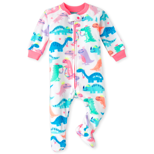 

s Baby And Toddler Dino Family Fleece One Piece Pajamas - White - The Children's Place