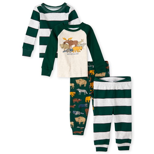 

s Baby And Toddler Boys Wild Side Snug Fit Cotton 4-Piece Pajamas - Green - The Children's Place