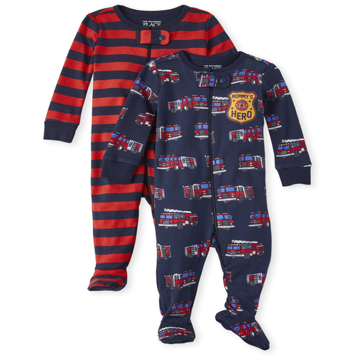 

s Baby And Toddler Boys Fire Truck Snug Fit Cotton One Piece Pajamas 2-Pack - Blue - The Children's Place