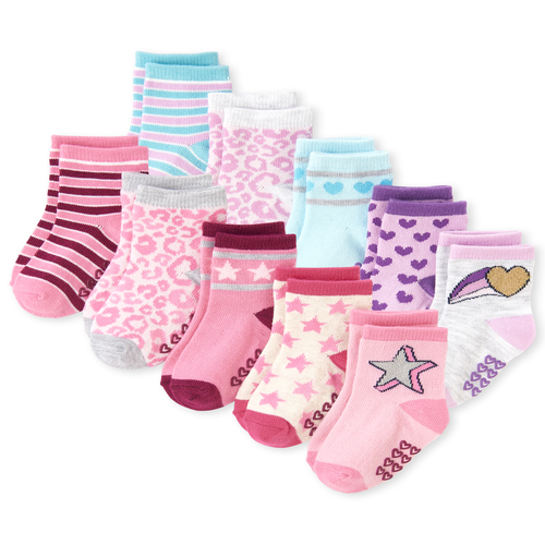 

s Toddler Glitter Printed Crew Socks 10-Pack - Multi - The Children's Place