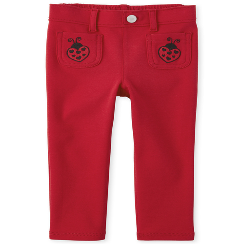 

Baby Girls Baby And Toddler Little Love Bug Ponte Knit Pull On Jeggings - Red - The Children's Place