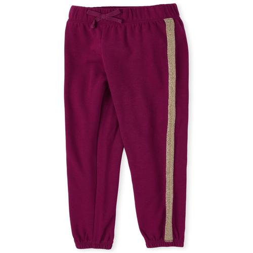 

Girls Active Glitter Side Stripe Fleece Pants - Pink - The Children's Place