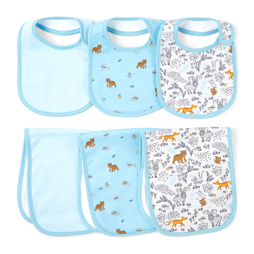 

Newborn Baby Boys Bear Friends Bib And Burp Cloth 6-Piece Set - Blue - The Children's Place