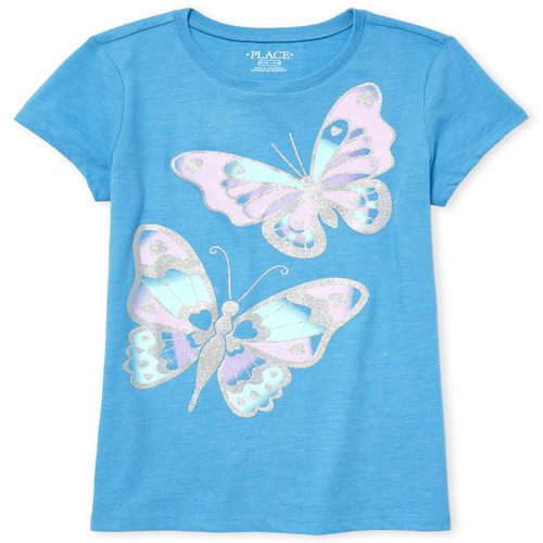 

s Glitter Butterfly Graphic Tee - Blue T-Shirt - The Children's Place