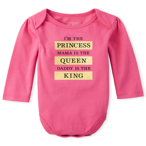 

Newborn Baby Long Sleeve Glitter 'I'm The Princess' Graphic Bodysuit - Pink - The Children's Place