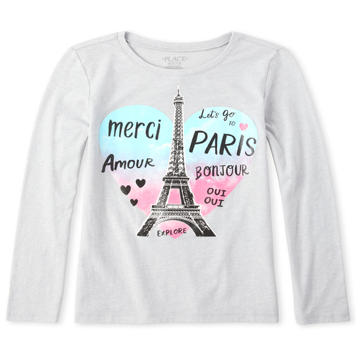 

Girls Glitter Paris Graphic Tee - Blue T-Shirt - The Children's Place