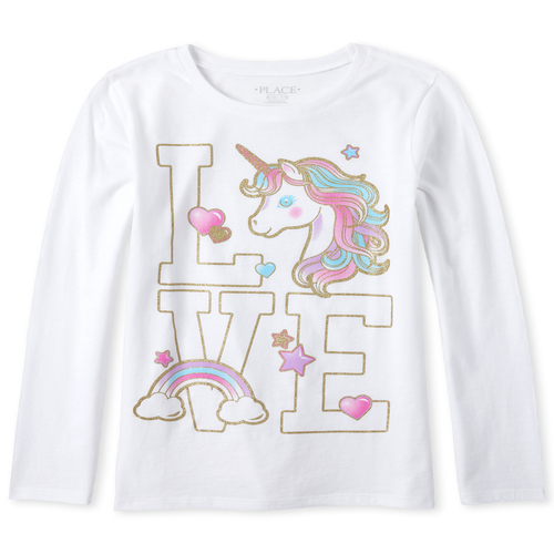 

Girls Glitter Unicorn Graphic Tee - White T-Shirt - The Children's Place