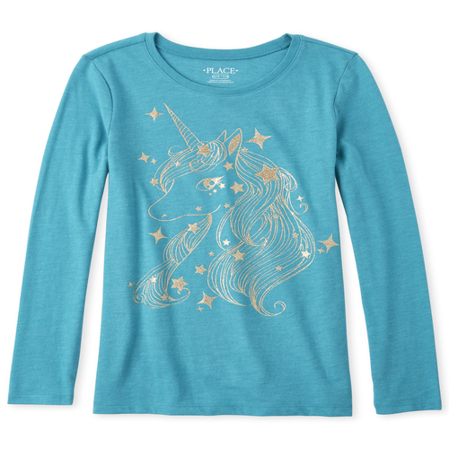 

Girls Glitter Unicorn Graphic Tee - Green T-Shirt - The Children's Place