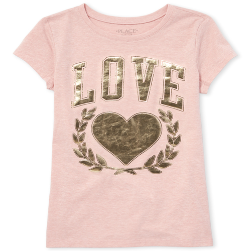 

Girls Foil Love Graphic Tee - Pink T-Shirt - The Children's Place