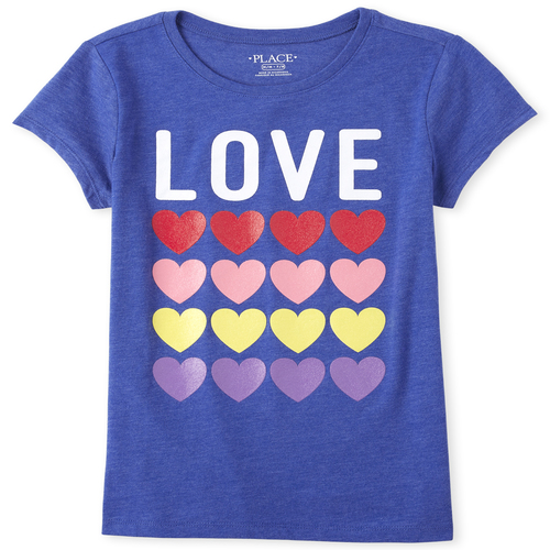 

s Glitter Love Graphic Tee - Blue T-Shirt - The Children's Place