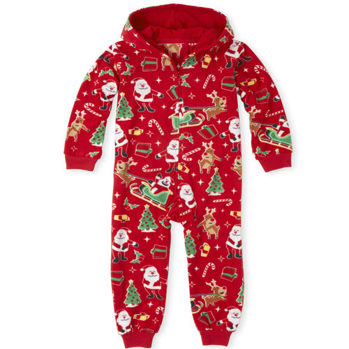 

s Unisex Kids Matching Family Dear Santa Fleece One Piece Pajamas - Red - The Children's Place