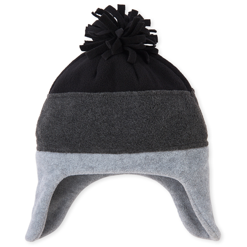 

Boys Boys Colorblock Fleece Pom Pom Hat - Black - The Children's Place